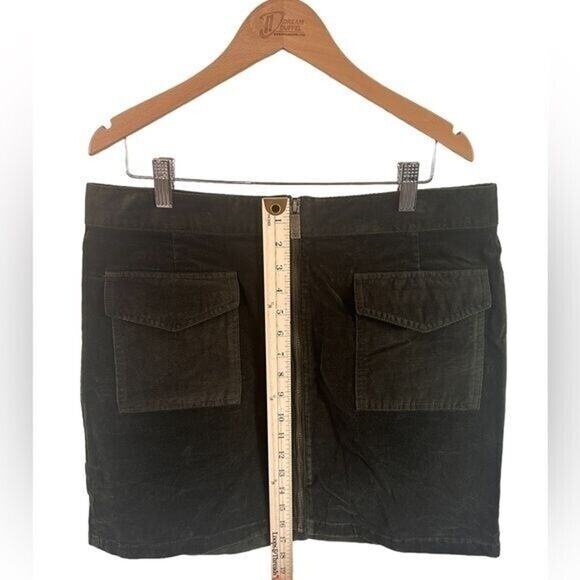 Vince Camuto Womens Olive Corduroy A-Line Skirt Size 12P Zip Pocket Fall - Picture 12 of 13